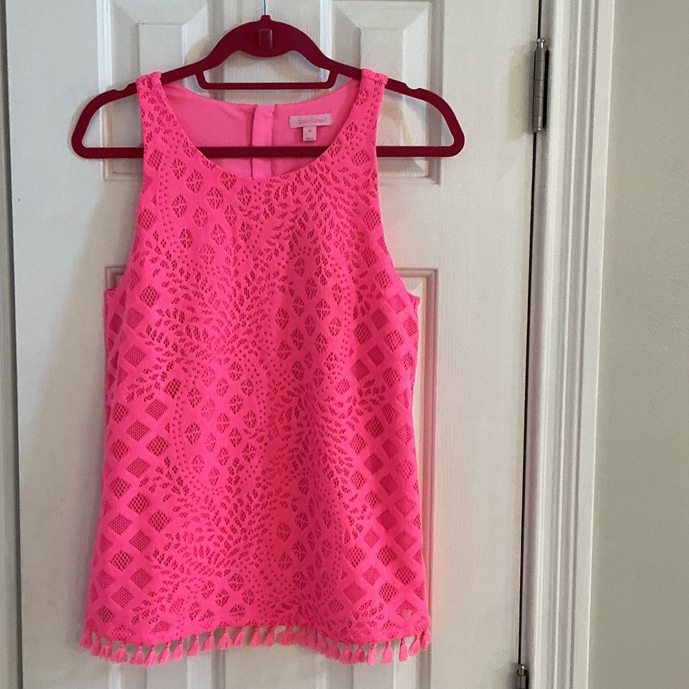 NWOT Lilly Pulitzer Neon Pink Crochet Fringe Tank